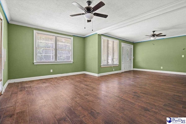3712 E Hoyt St, Florence, SC 29506 - spare room with ceiling fan, a textured ceiling, wood finished floors, and ornamental molding