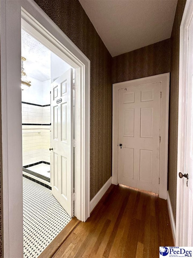 hall with hardwood / wood-style flooring