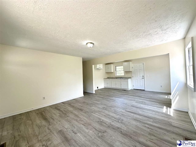 unfurnished living room with wood-type flooring and a textured ceiling