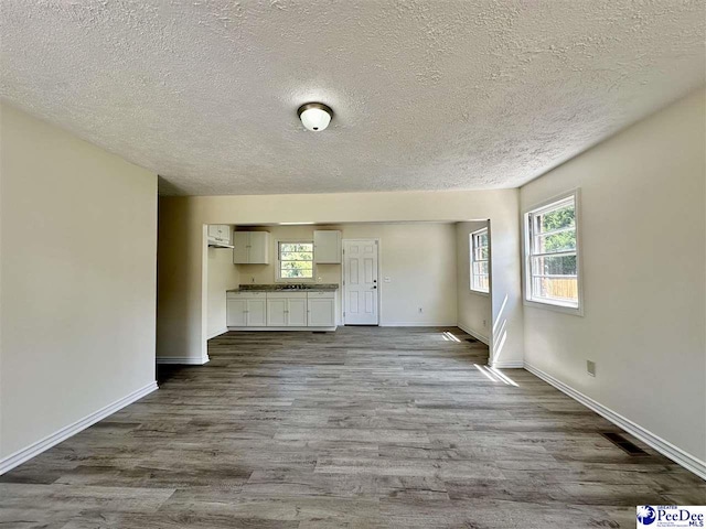 unfurnished living room with hardwood / wood-style floors and a textured ceiling