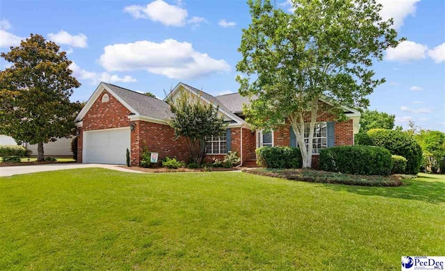 2122 Twin Bridge Dr, Florence, SC 29505 - view of front of house with brick siding, an attached garage, a front lawn, and driveway