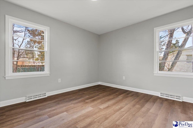 empty room with a wealth of natural light and wood-type flooring