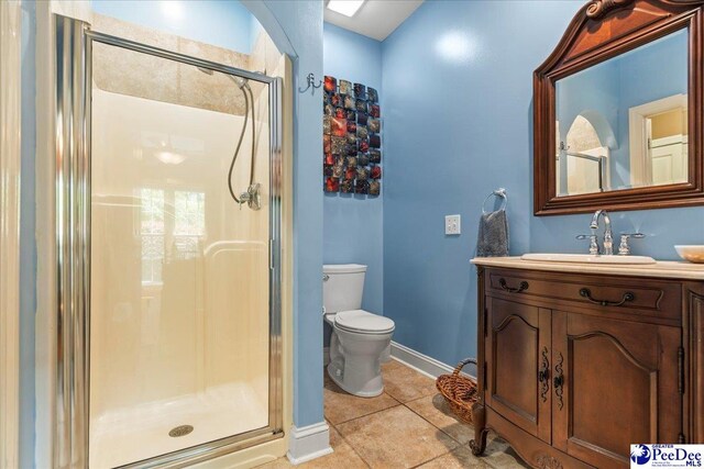 3250 Hampton Pointe Dr, Florence, SC 29501 - bathroom featuring a shower stall, baseboards, tile patterned flooring, and vanity