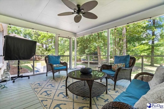 3250 Hampton Pointe Dr, Florence, SC 29501 - sunroom with an outdoor hangout area, ceiling fan, and healthy amount of natural light