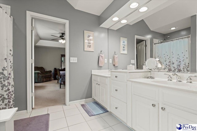 3250 Hampton Pointe Dr, Florence, SC 29501 - ensuite bathroom featuring a ceiling fan, vanity, tile patterned floors, baseboards, and recessed lighting