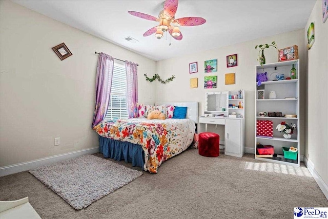 bedroom with carpet floors and ceiling fan