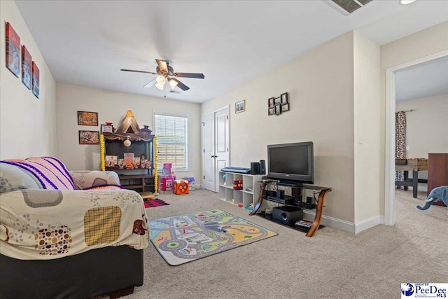 interior space featuring ceiling fan