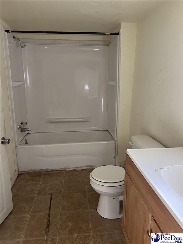 full bathroom with vanity, toilet, and bathing tub / shower combination