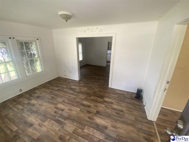 unfurnished room featuring dark wood-type flooring