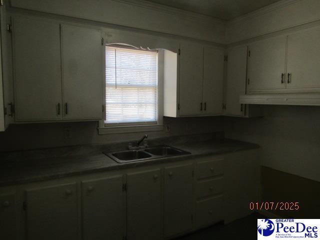 kitchen featuring ornamental molding and sink