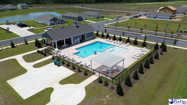 585 Strawberry Field Way, Galivants Ferry, SC 29544 - bird's eye view of a pool area and a nearby body of water