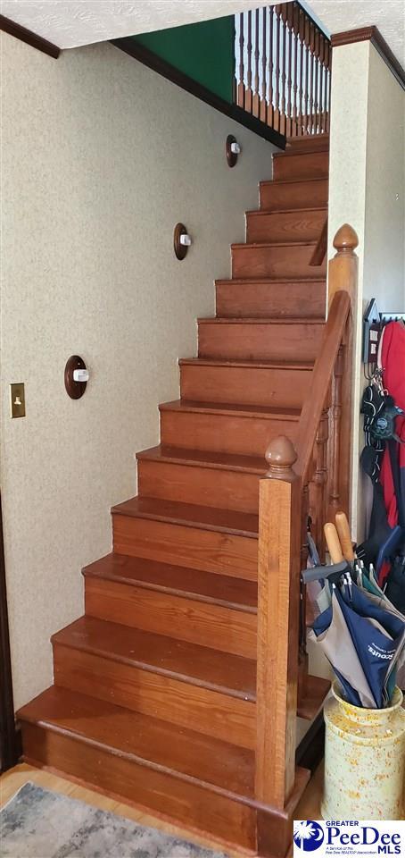 317 W Academy St, Latta, SC 29565 - stairs with wood finished floors and ornamental molding