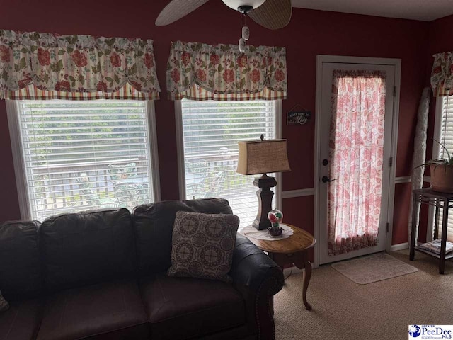 159 Ridge Rd, Cheraw, SC 29512 - carpeted living room with a ceiling fan