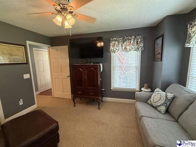 159 Ridge Rd, Cheraw, SC 29512 - living area featuring carpet, a textured ceiling, and a ceiling fan
