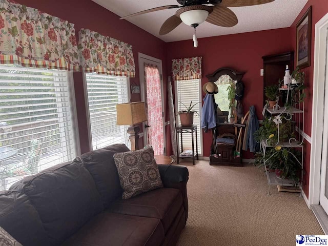 159 Ridge Rd, Cheraw, SC 29512 - living room featuring ceiling fan and carpet flooring