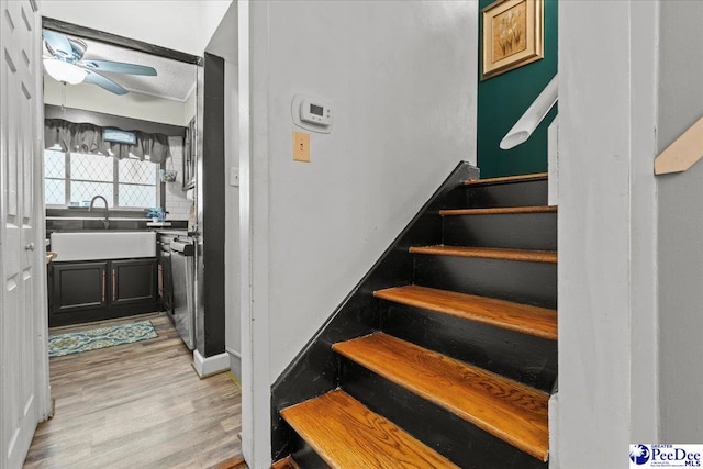 304 Wells St, Darlington, SC 29532 - staircase featuring wood finished floors and ceiling fan