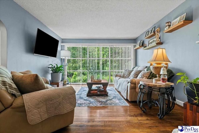 304 Wells St, Darlington, SC 29532 - living area featuring a textured ceiling, wood finished floors, and arched walkways