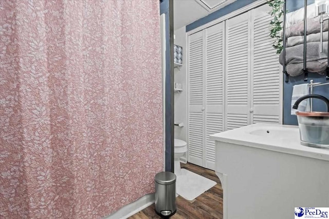 304 Wells St, Darlington, SC 29532 - bathroom featuring wood finished floors, toilet, and a sink