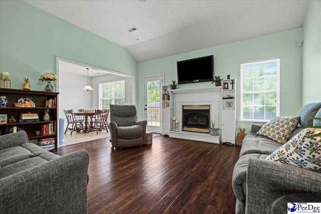 657 Red Tip Cir, Florence, SC 29501 - living area featuring lofted ceiling, wood finished floors, and a fireplace with raised hearth