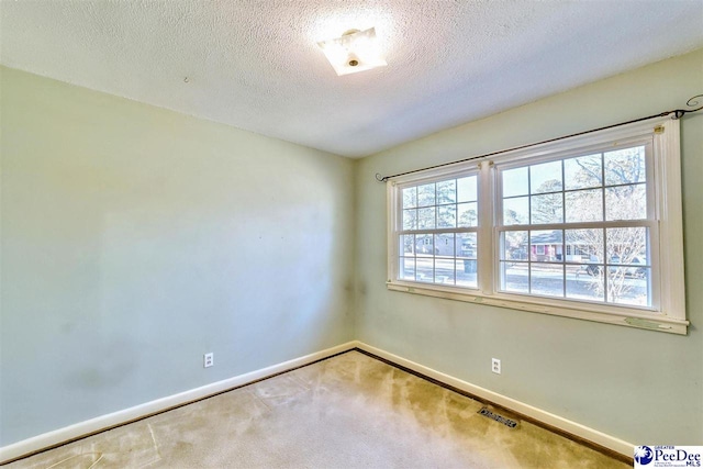 unfurnished room with carpet flooring and a textured ceiling