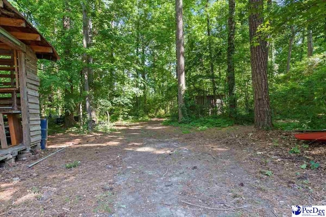 view of yard featuring a wooded view