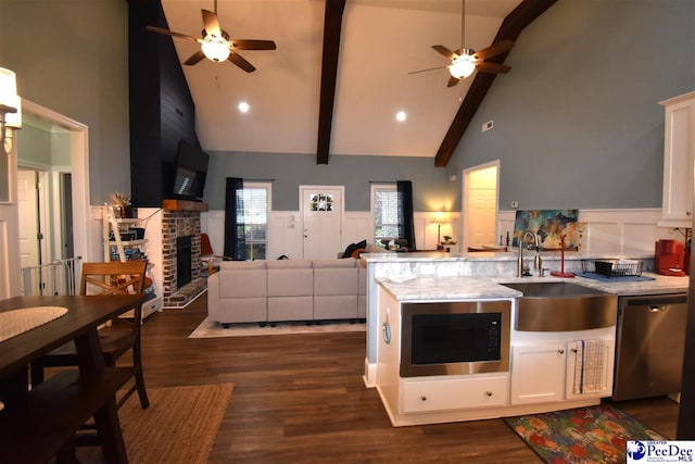 3804 Beckford St, Florence, SC 29501 - kitchen with a ceiling fan, built in microwave, dishwasher, a sink, and open floor plan