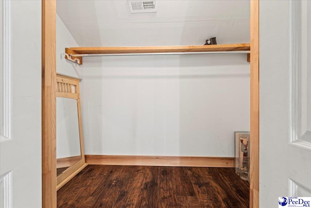 spacious closet featuring wood finished floors and visible vents