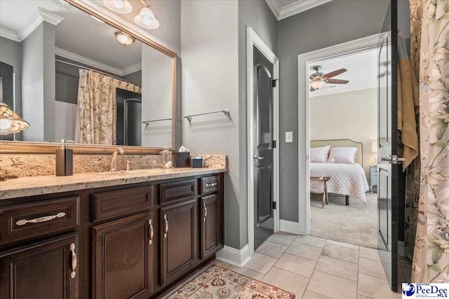 3111 Cheshire Ln, Florence, SC 29501 - ensuite bathroom with vanity, crown molding, baseboards, and a ceiling fan