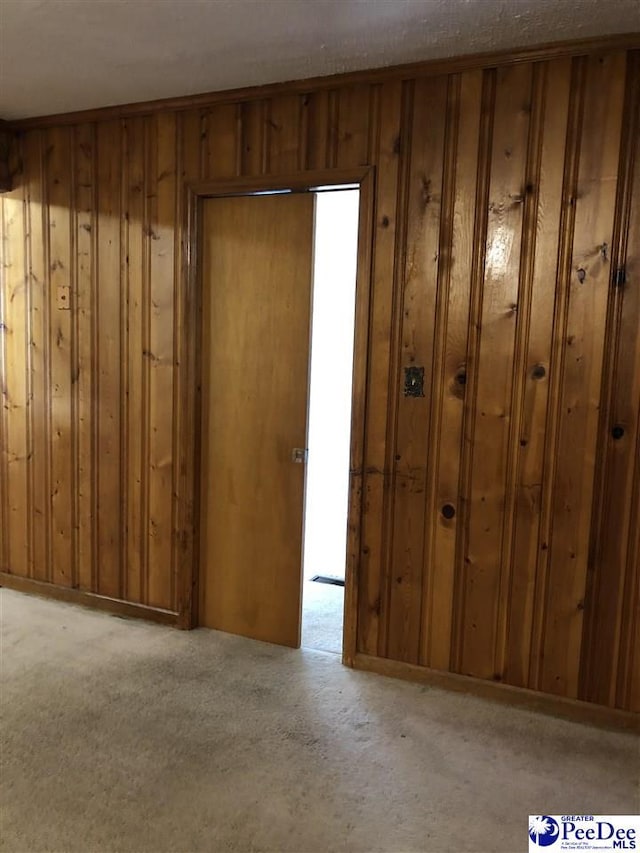 entryway with wooden walls