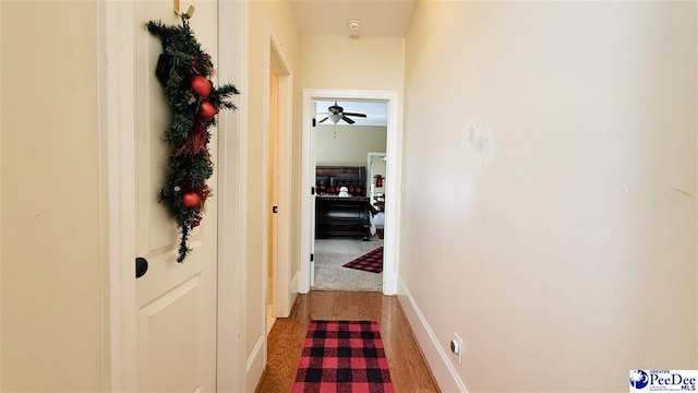 corridor with hardwood / wood-style floors