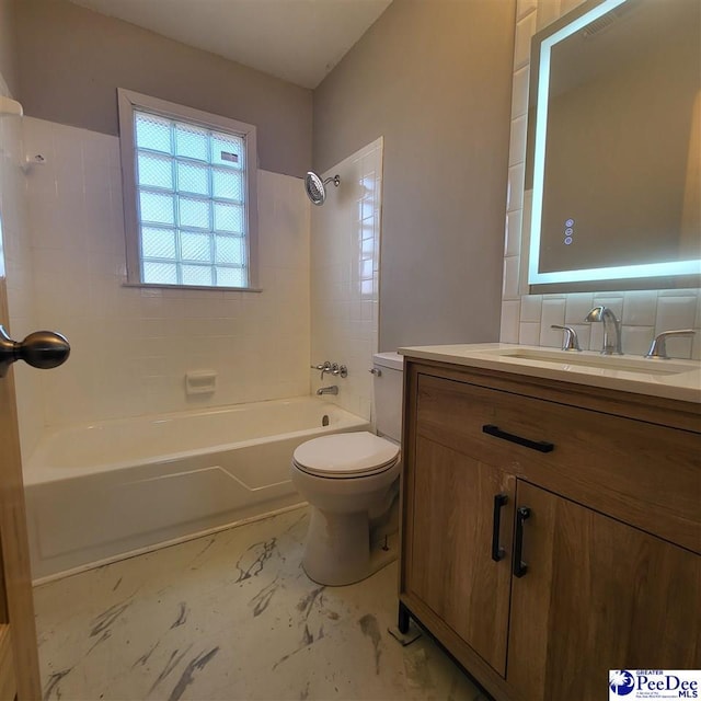 139 Wingate Ave, Florence, SC 29506 - full bathroom with toilet, marble finish floor, vanity, and shower / bathtub combination