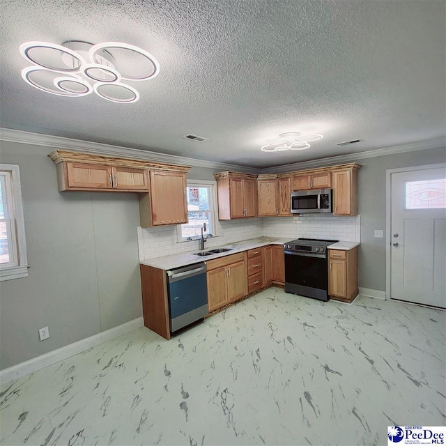 kitchen with dishwashing machine, a sink, visible vents, electric range oven, and stainless steel microwave