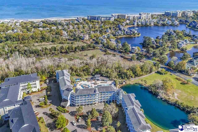 drone / aerial view featuring a water view
