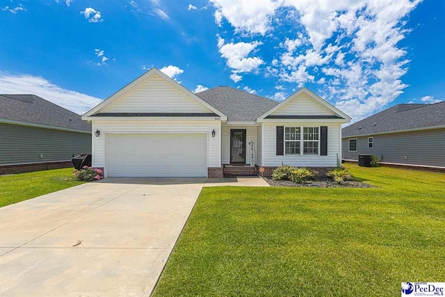 3209 Haven Straits, Florence, SC 29505 - view of front of home featuring central AC, an attached garage, a front yard, and concrete driveway