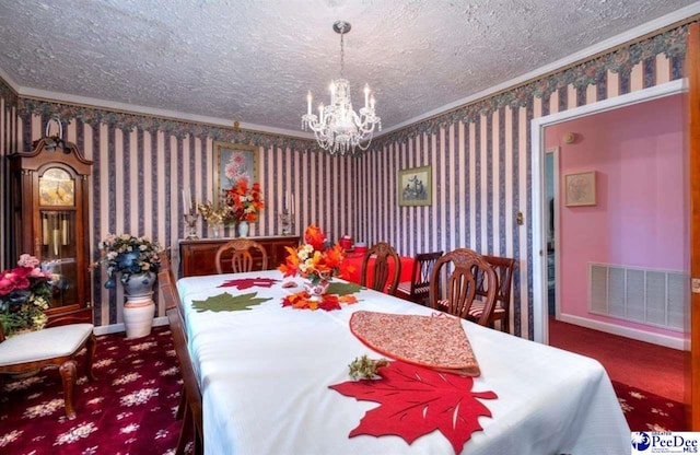 101 E Claff Cir, Lake City, SC 29501 - dining area with ornamental molding, carpet floors, a textured ceiling, and a notable chandelier