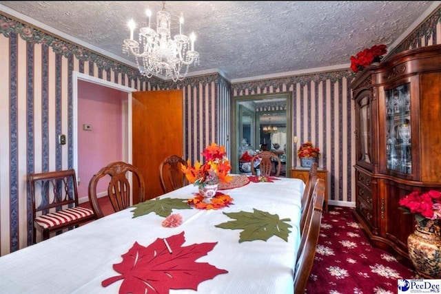 101 E Claff Cir, Lake City, SC 29501 - carpeted dining area with crown molding, a textured ceiling, and a notable chandelier