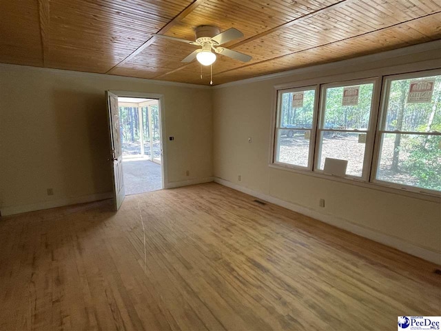 1009 Trailwood Dr, Hartsville, SC 29550 - unfurnished room with wood ceiling, ceiling fan, light wood-style floors, and baseboards