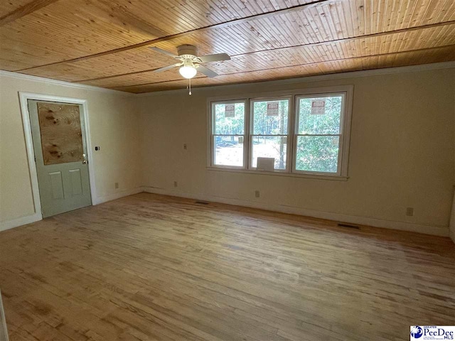 1009 Trailwood Dr, Hartsville, SC 29550 - unfurnished room with wooden ceiling, a ceiling fan, baseboards, and light wood-style flooring
