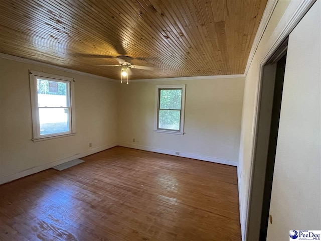 1009 Trailwood Dr, Hartsville, SC 29550 - spare room featuring crown molding, plenty of natural light, ceiling fan, wooden ceiling, and wood finished floors