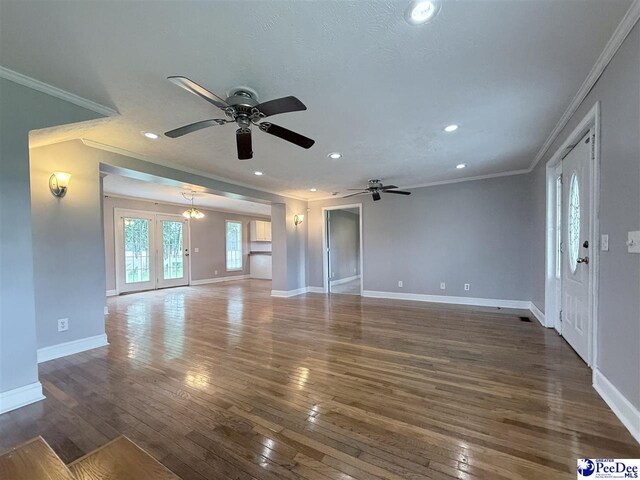 148 High Hill Rd, Lake View, SC 29563 - unfurnished living room with ornamental molding, ceiling fan, hardwood / wood-style flooring, and recessed lighting