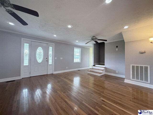 148 High Hill Rd, Lake View, SC 29563 - foyer with ceiling fan, ornamental molding, wood-type flooring, and recessed lighting