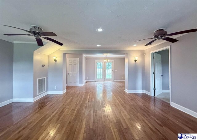 148 High Hill Rd, Lake View, SC 29563 - unfurnished living room with ceiling fan, wood-type flooring, ornamental molding, and recessed lighting
