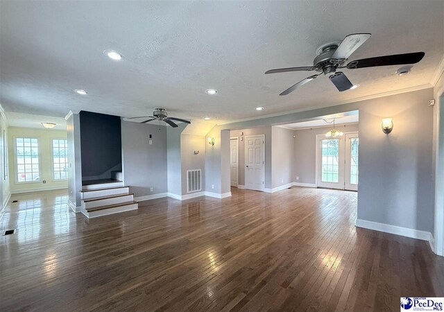 148 High Hill Rd, Lake View, SC 29563 - unfurnished living room featuring ceiling fan, hardwood / wood-style flooring, plenty of natural light, recessed lighting, and ornamental molding