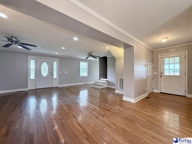 148 High Hill Rd, Lake View, SC 29563 - foyer featuring ceiling fan, crown molding, hardwood / wood-style flooring, and recessed lighting