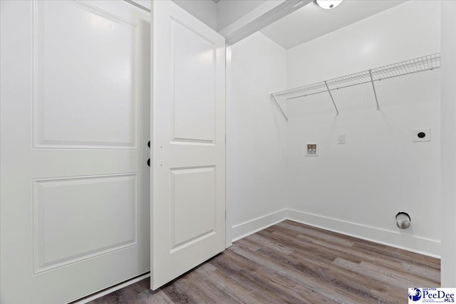 washroom with electric dryer hookup, washer hookup, and hardwood / wood-style flooring