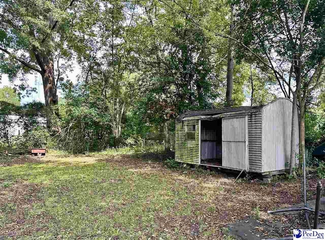 view of yard featuring a storage unit