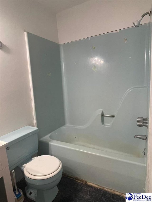 full bathroom with shower / bathtub combination, vanity, and toilet