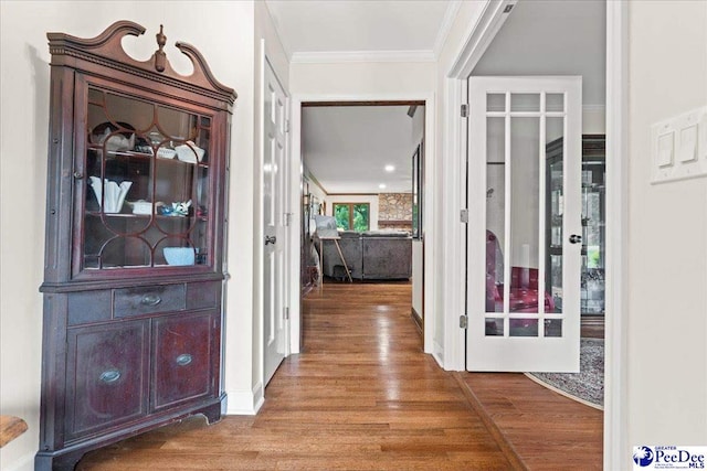 3844 W Lake Dr, Florence, SC 29501 - entryway featuring crown molding, wood finished floors, and french doors