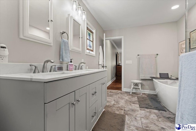 3844 W Lake Dr, Florence, SC 29501 - full bath with double vanity and a freestanding tub