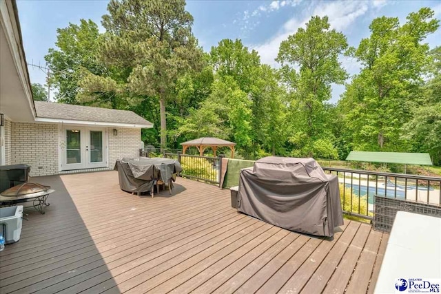133 Peacock Row, Lamar, SC 29069 - deck featuring a gazebo, french doors, and area for grilling